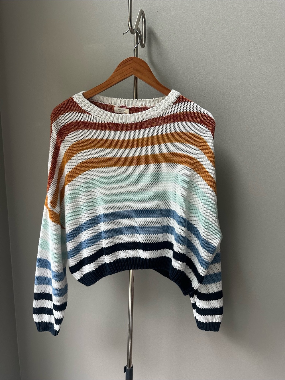 Harper Striped Crewneck Sweater in White, Rust, Mustard, Mint & Navy